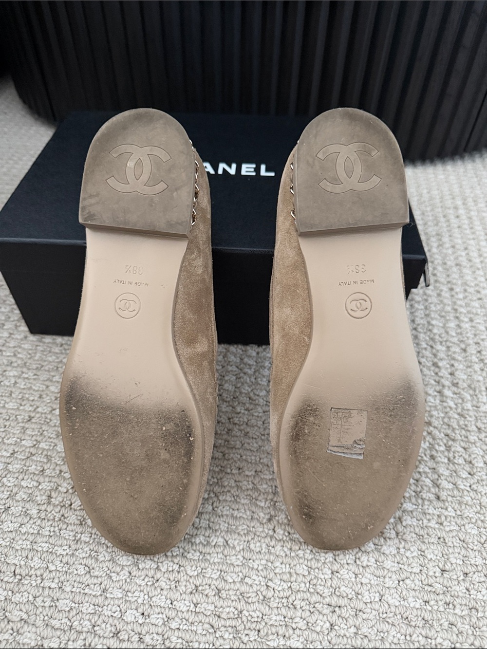 CHANEL Beige Suede CC Logo Loafers - Picture 7 of 9